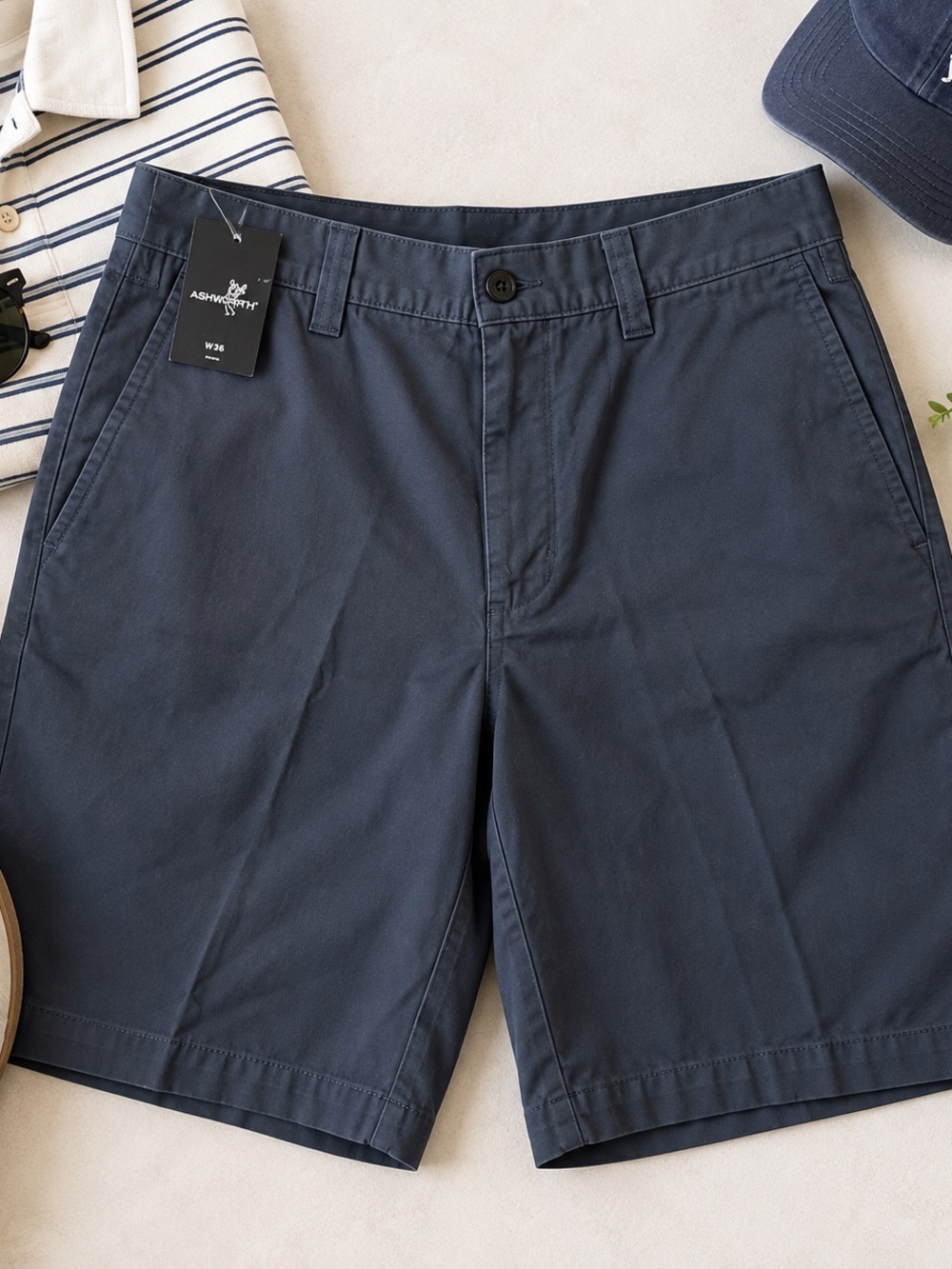 Ashworth Navy Flat-Front Performance Shorts